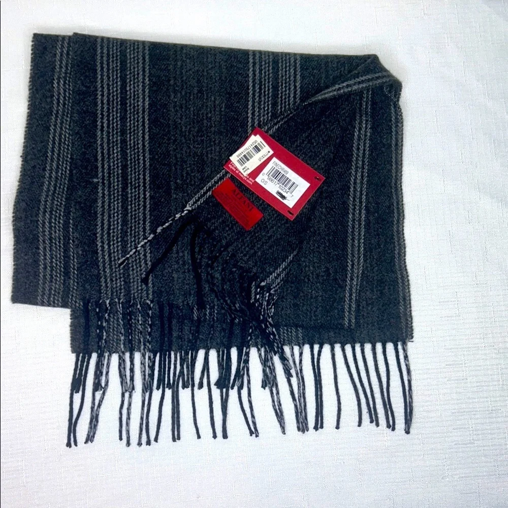 Alfani Gray Wool Blend Scarf with Fringe New